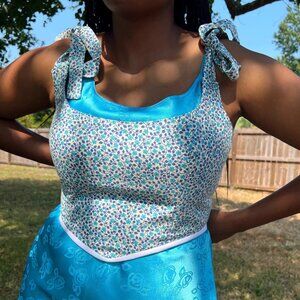 Blue Ditzy Floral Print Corset Top – Cottagecore Coquette Y2K